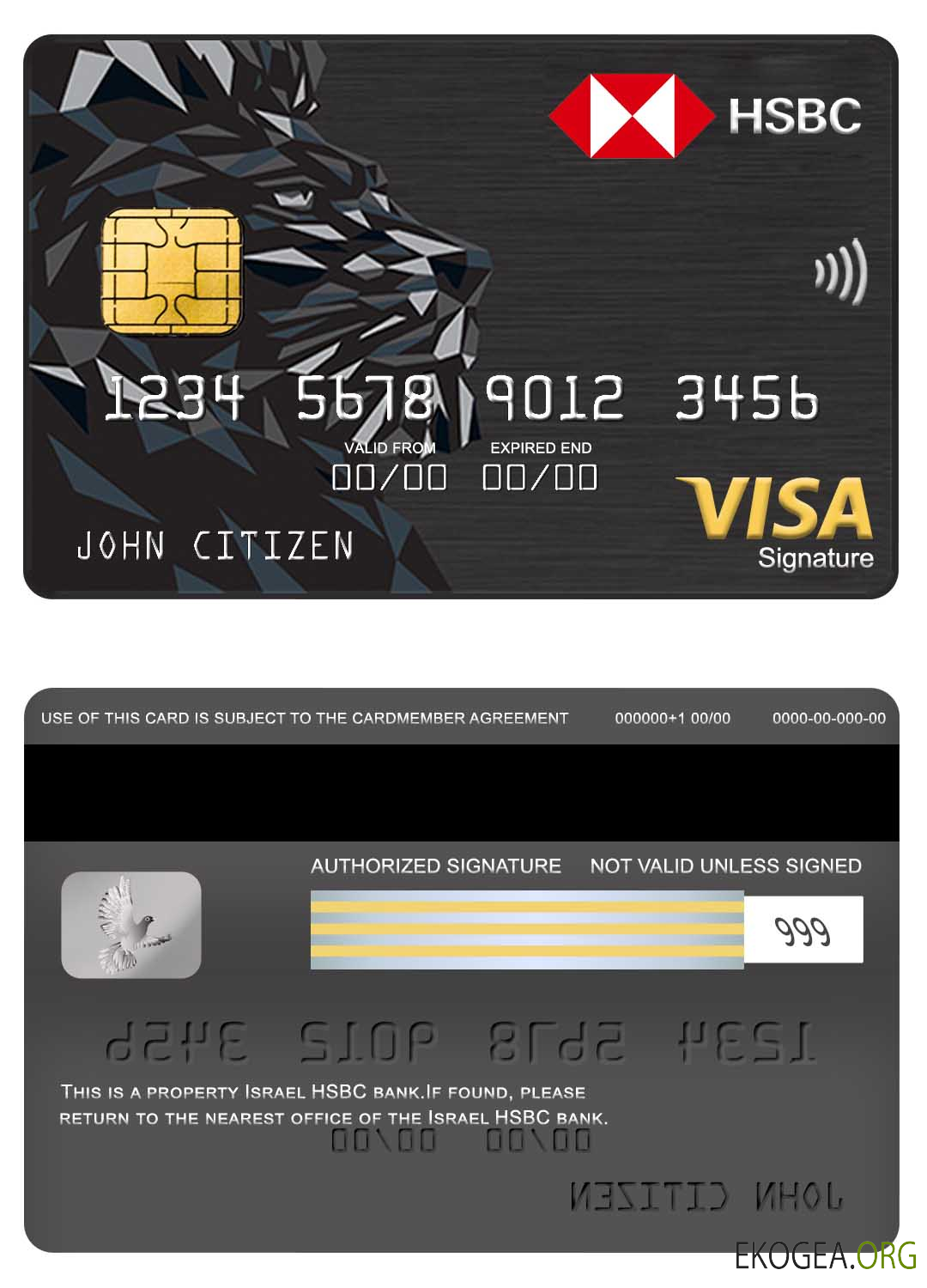 Carte de signature de visa de la banque HSBC d'Israël